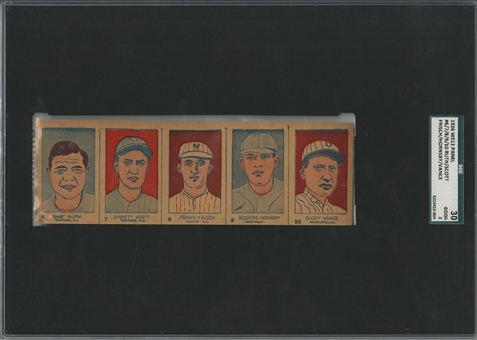 1926 W512 Uncut Strip (5 Cards) Featuring Babe Ruth and Rogers Horsnby - SGC 30 GD 2